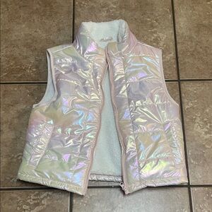 Girls Iridescent Puffer Vest - Light Pink/Metallic